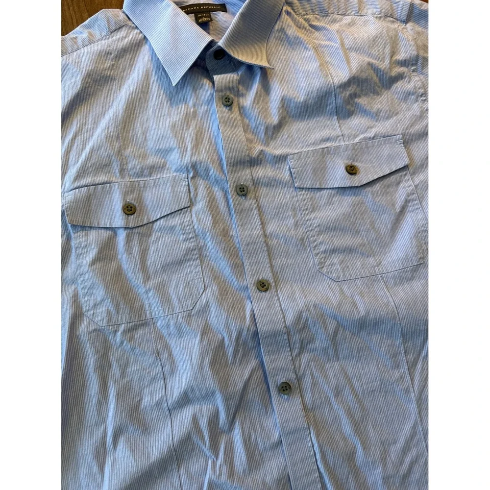 Banana Republic Mens Large Short Sleeve Button Down Shirt Blue Micro Check L‎